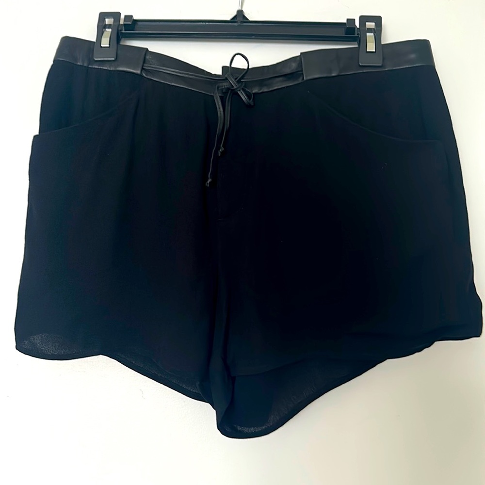 Helmet Lang black leather trimmed shorts